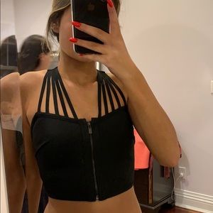 Black Crop Shirt Strapped Backing
